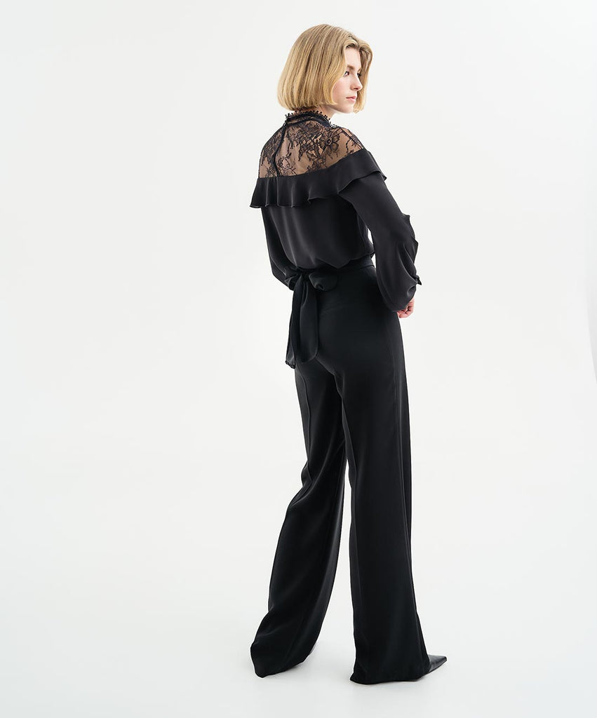 Access Fashion Black High Waisted Wide Leg Trousers From the Back
