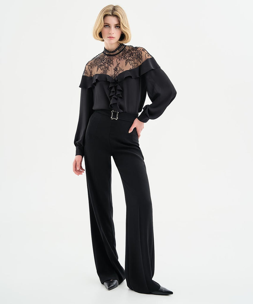 Access Fashion Black High Waisted Wide Leg Trousers With Belt