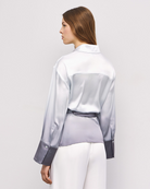 Back view of Access Fashion gradient wrap shirt showing ombré fade and cuff detail