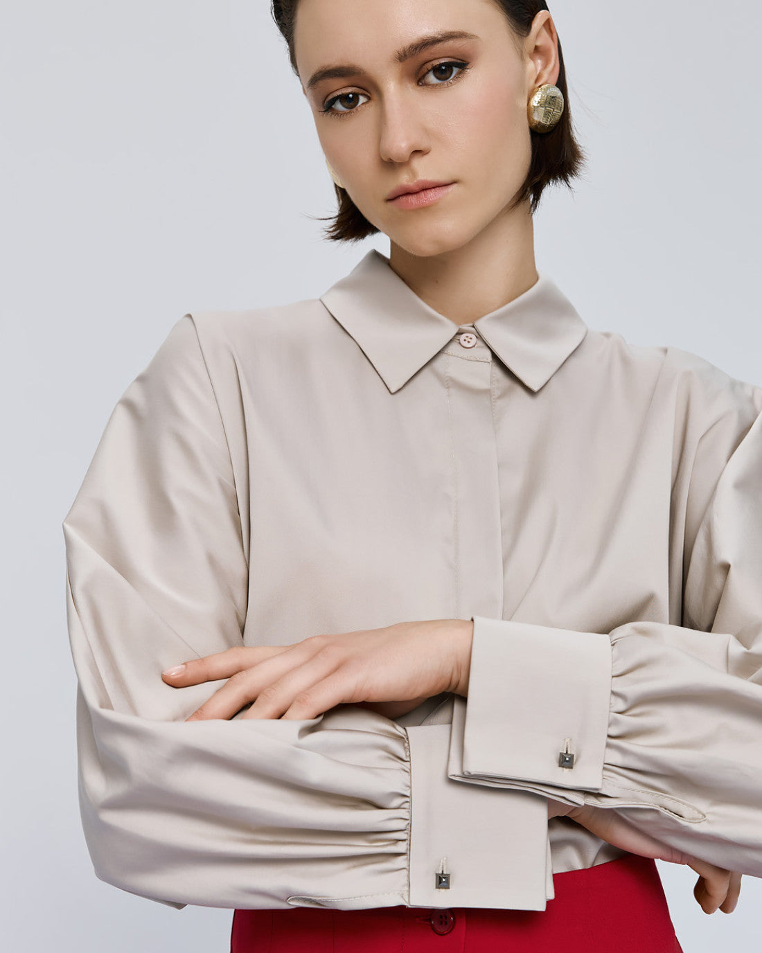 Access Fashion cream puff sleeve shirt with gathered cuffs