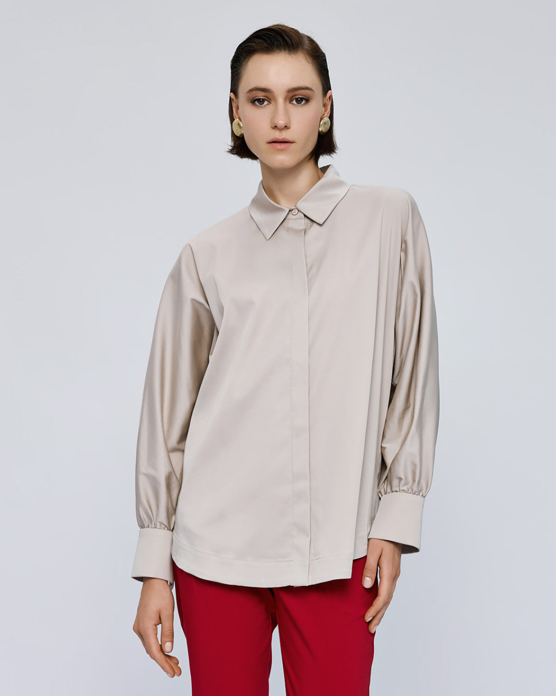Access Fashion cream puff sleeve shirt with gathered cuffs and collar