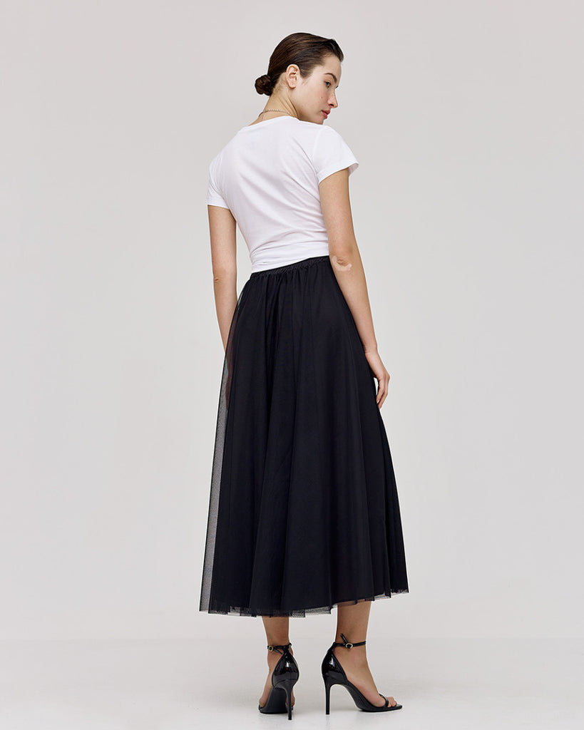 Access Fashion Black Tulle A-line Midii Skirt