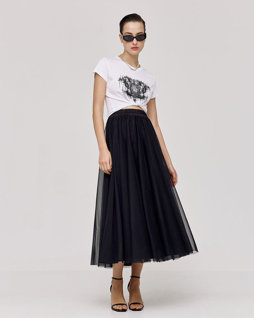 Access Fashion Black Tulle Maxi Skirt