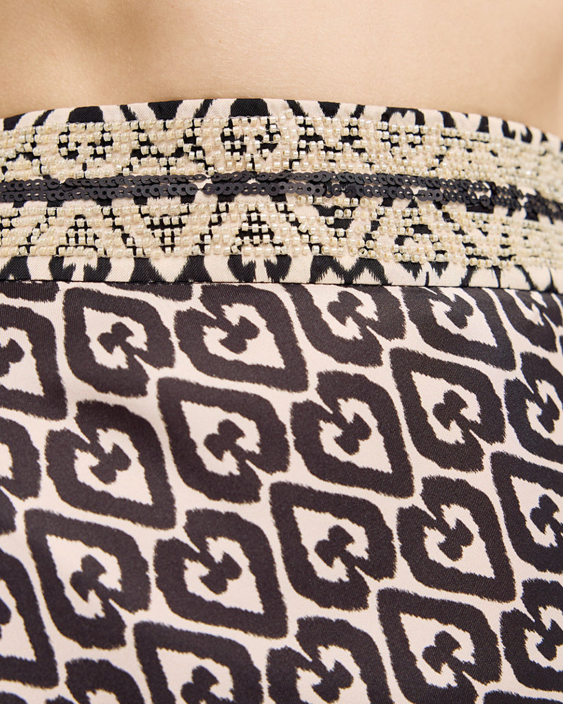 Access Fashion Silky Printed A-Line Midi Skirt With Beaded Waist Band