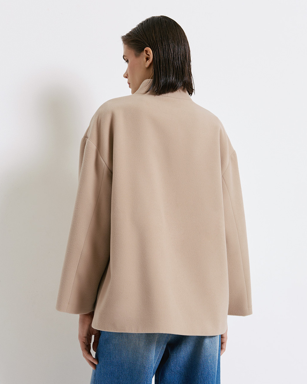 Access Fashion Belted Kimono Style Jacket In Beige From Back