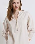 Access Fashion cream Collarless Top With Zip