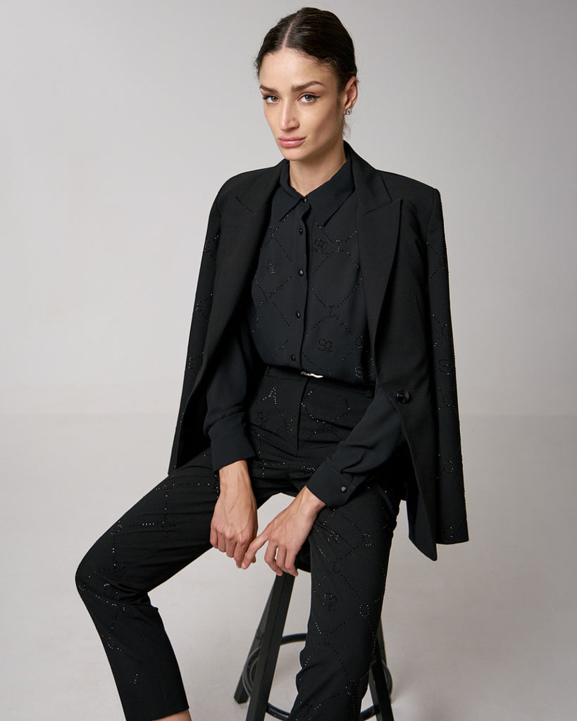 Access Fashion Straight-leg Rhinestones Trousers