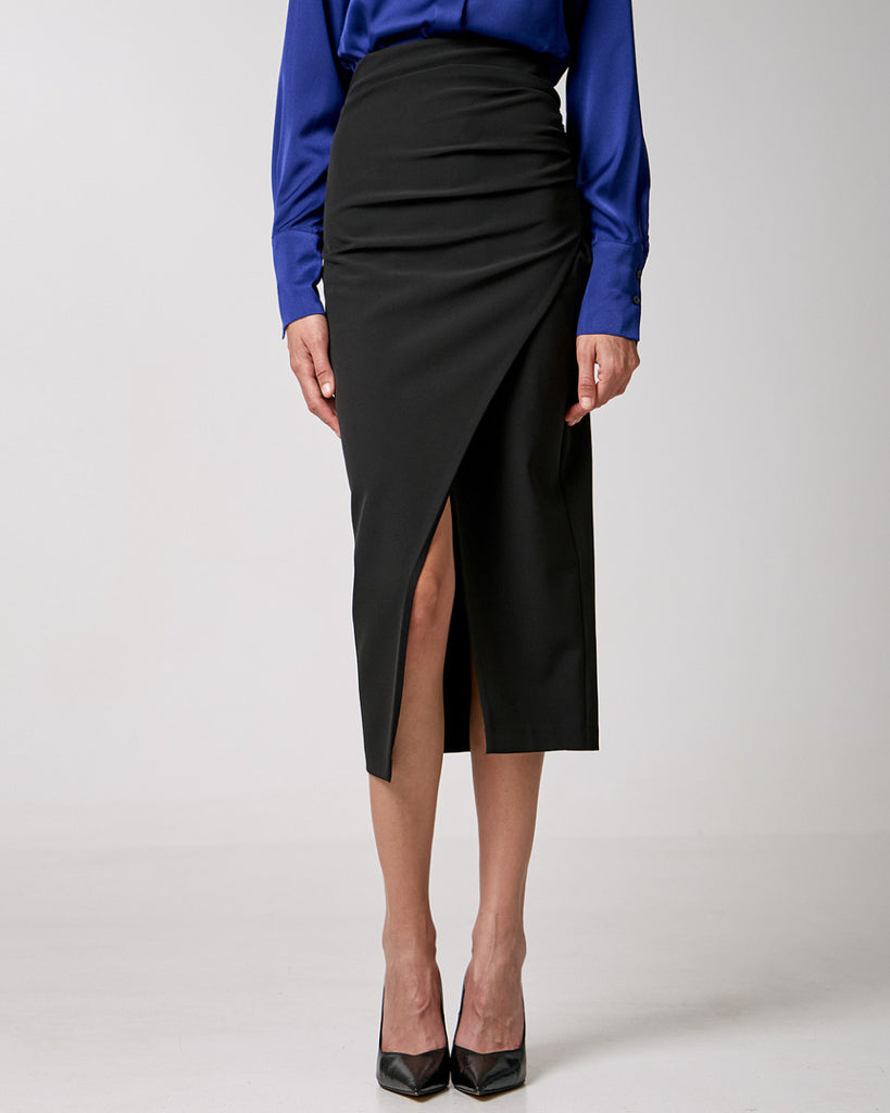 Access Fashion Black Wrap Skirt With Side Rouching