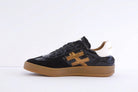 Another Trend Iconic II black and bronze leather retro trainers side view