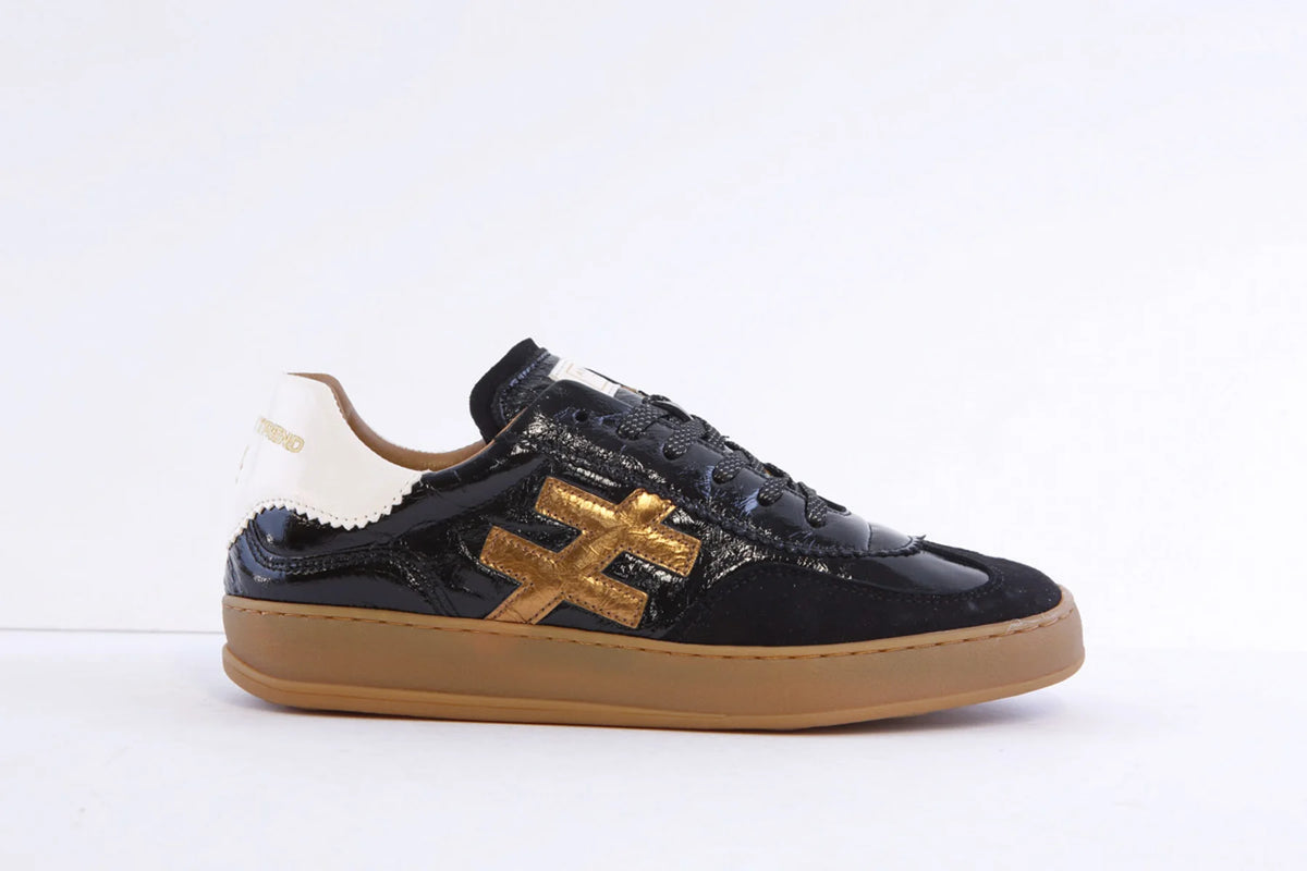 Another Trend black and bronze low profile retro trainers side profile
