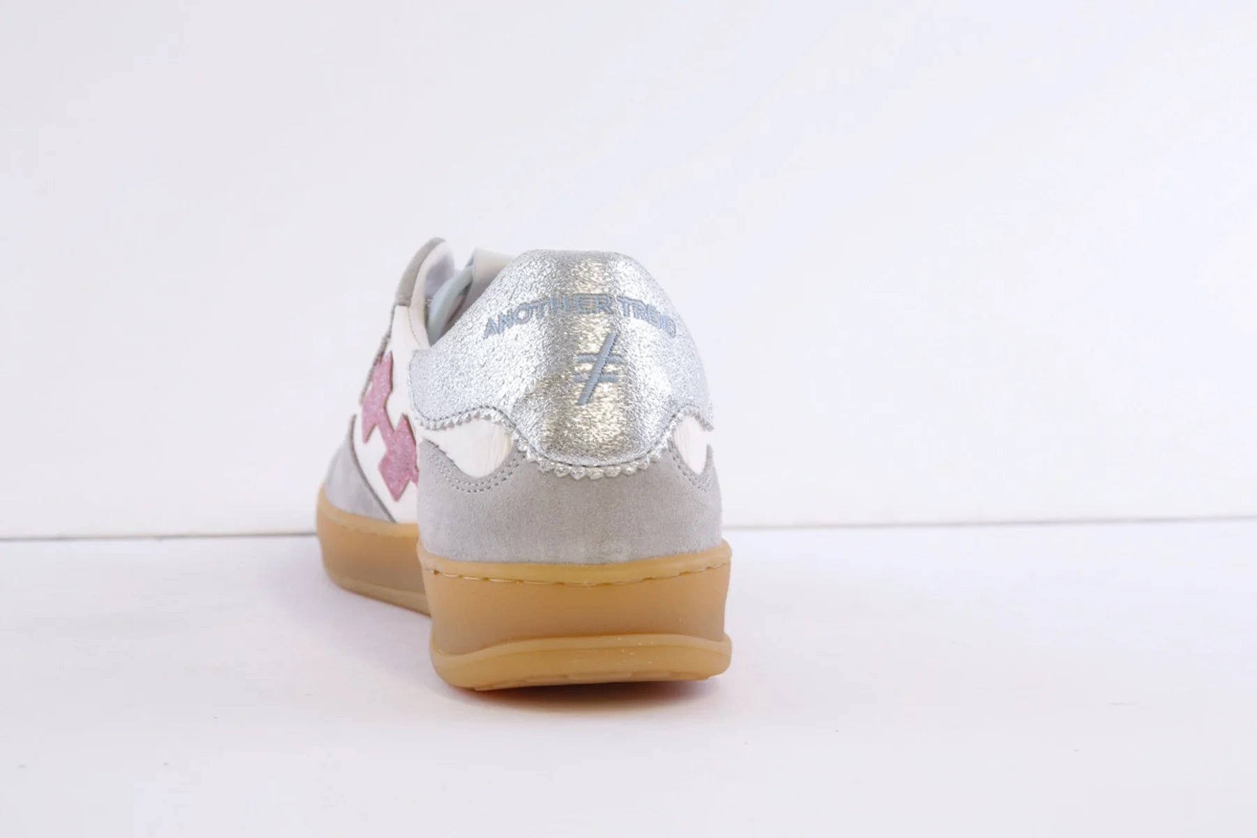 Another Trend leather trainers back view silver heel detail rubber sole