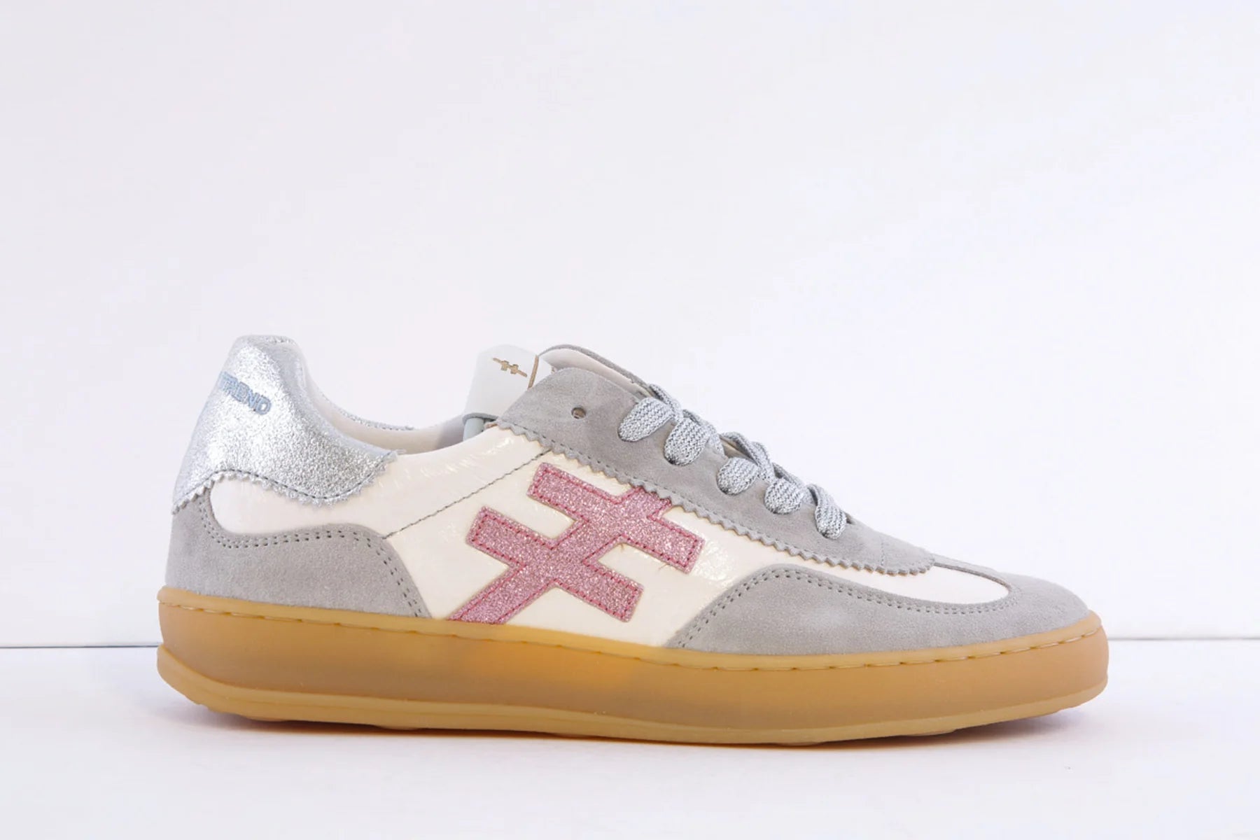 5.	Another Trend trainers pink glitter side logo detail grey suede leather