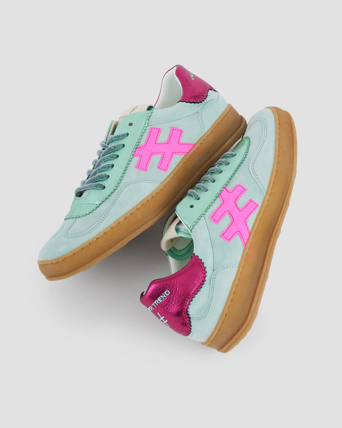 Another Trend Mint/Pink Sporty Rubber Sole Leather Trainers