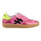 Another Trend  Low Top Womens Leather Trainers In Pink/Neon Yellow