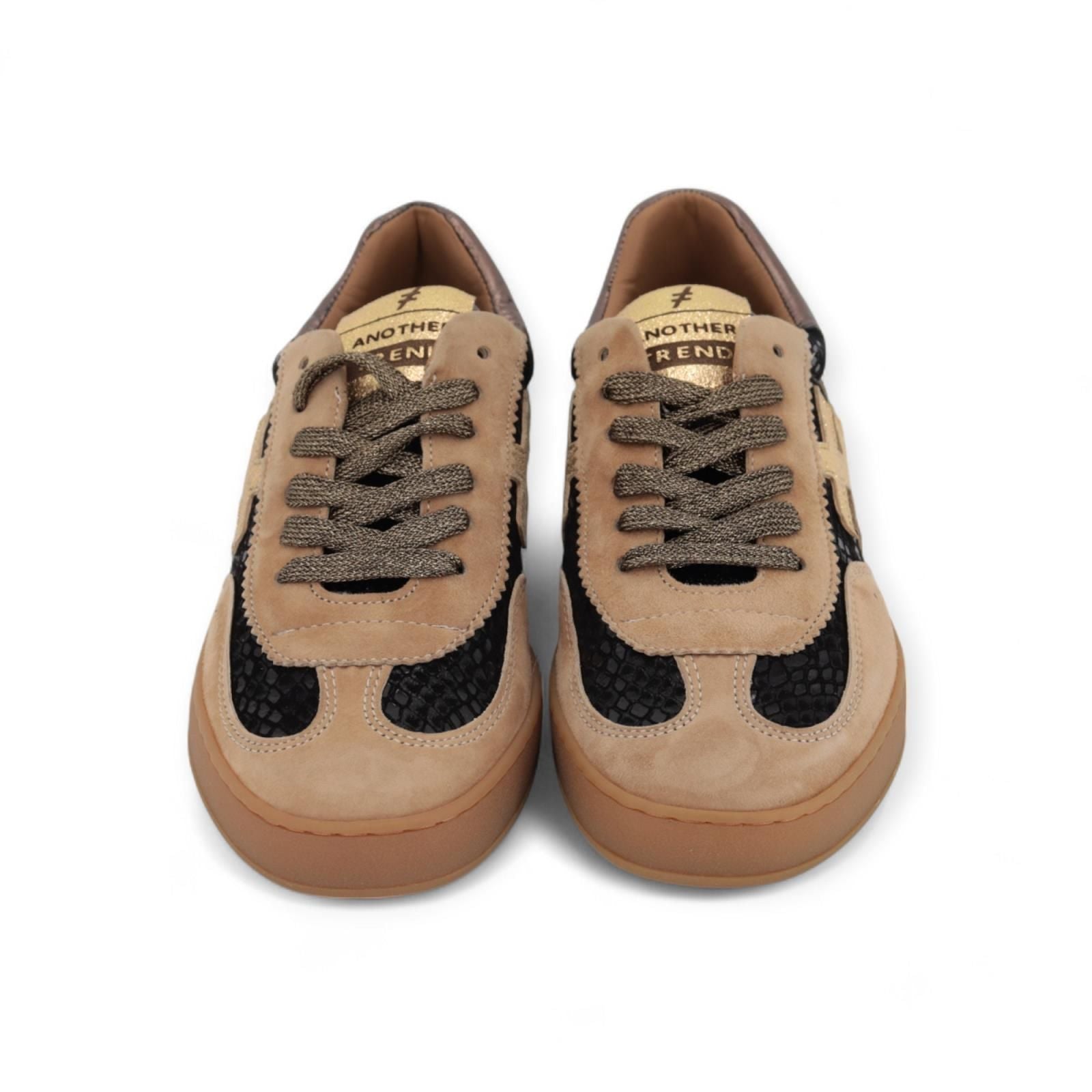 Another Trend Women’s fashion camel trainers with textured panels and leather lining
