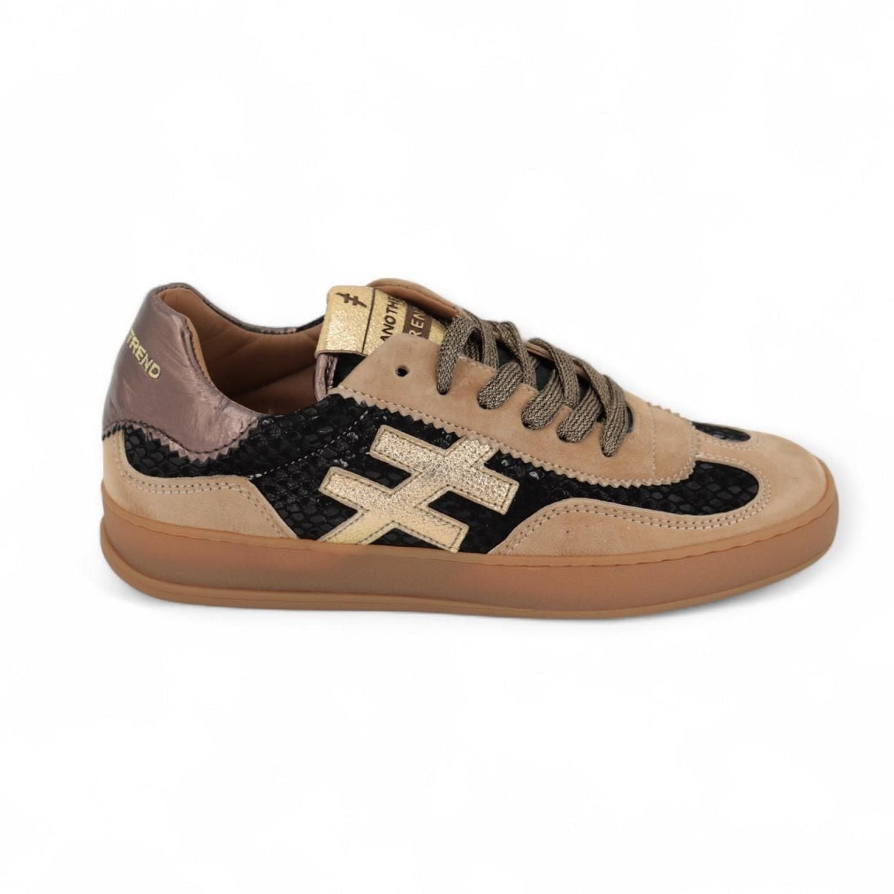 Another Trend Iconic II tan and black trainers with gold logo – Ireland