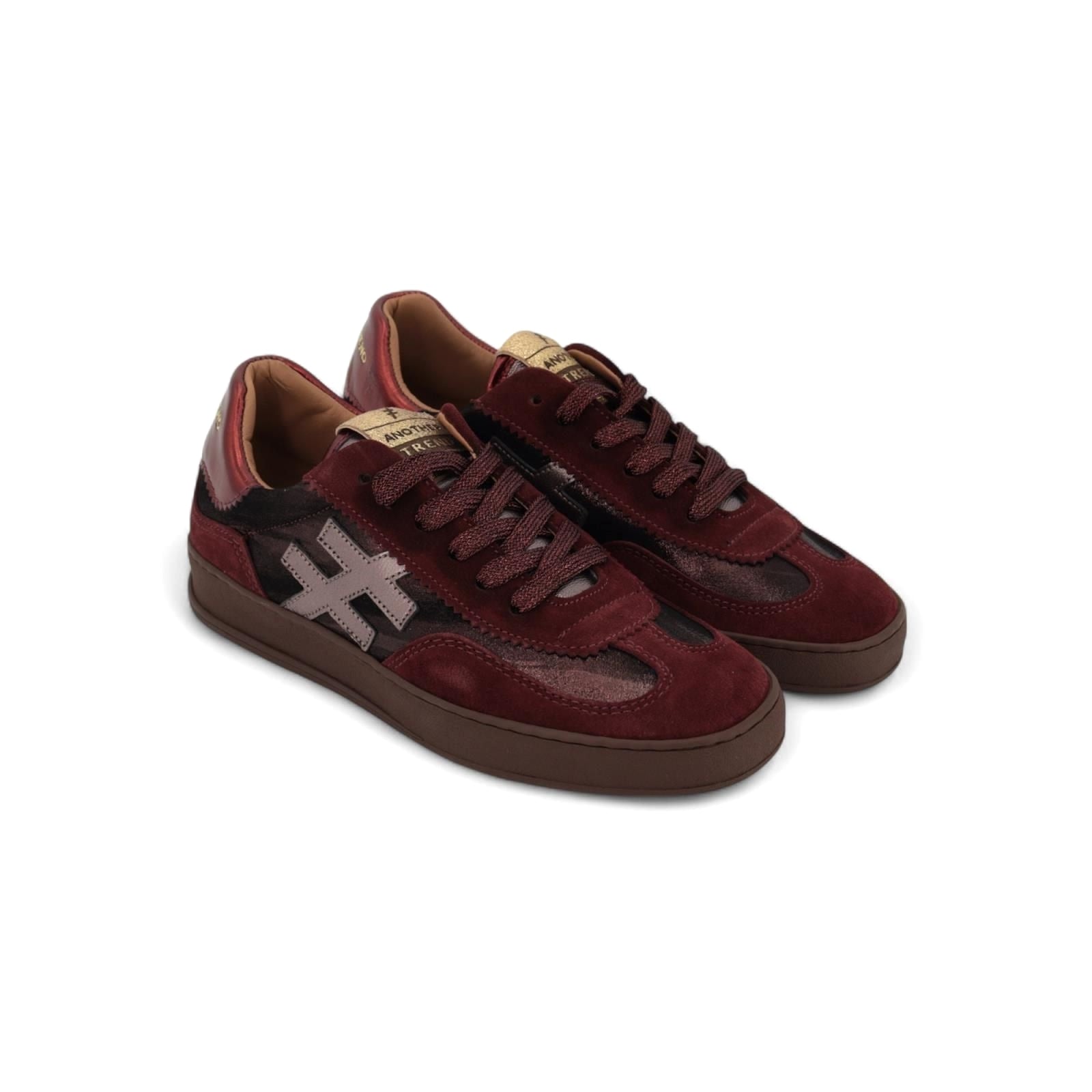 Women’s burgundy and silver fashion trainers with brown sole - Another Trend l