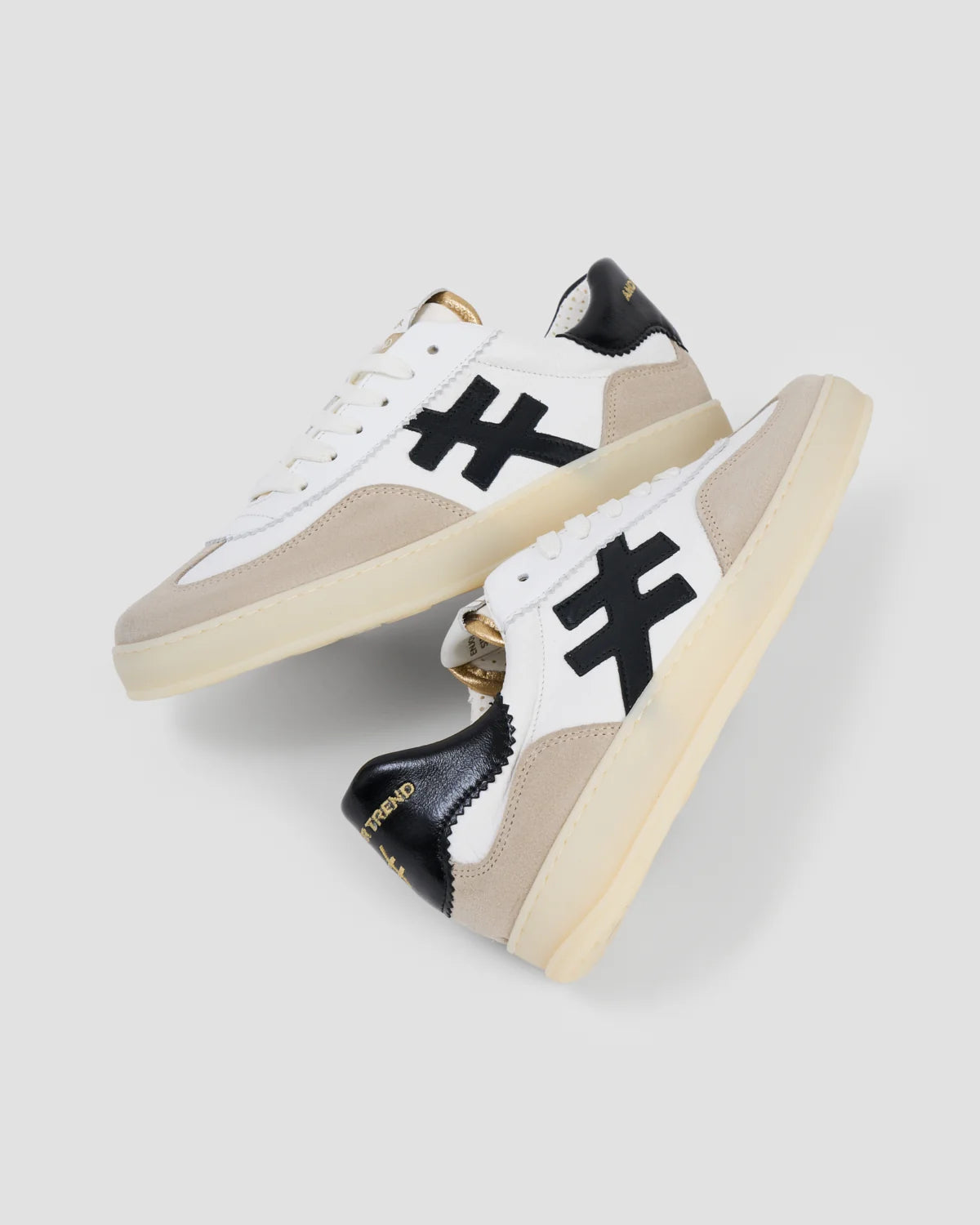 Another Trend white leather suede trainers with caramel rubber sole