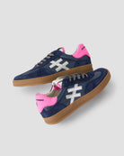 Another Trend Iconic II Ocean navy and pink leather retro trainers