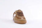 Another Trend tan suede trainers with white side logo front view