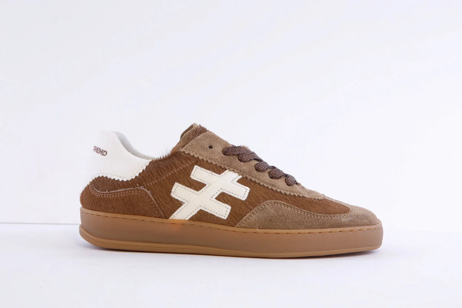 Another Trend tan and white low profile retro trainers side profile
