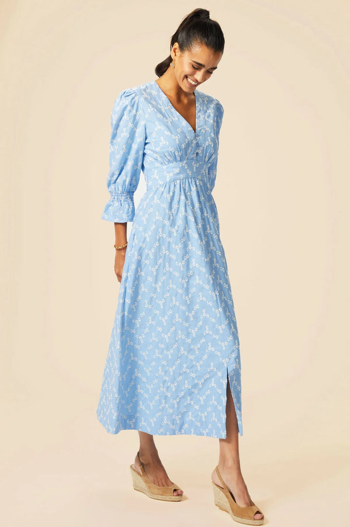 Aspiga Hadlee Cornflower Blue Long Sleeve Flower Midi Dress