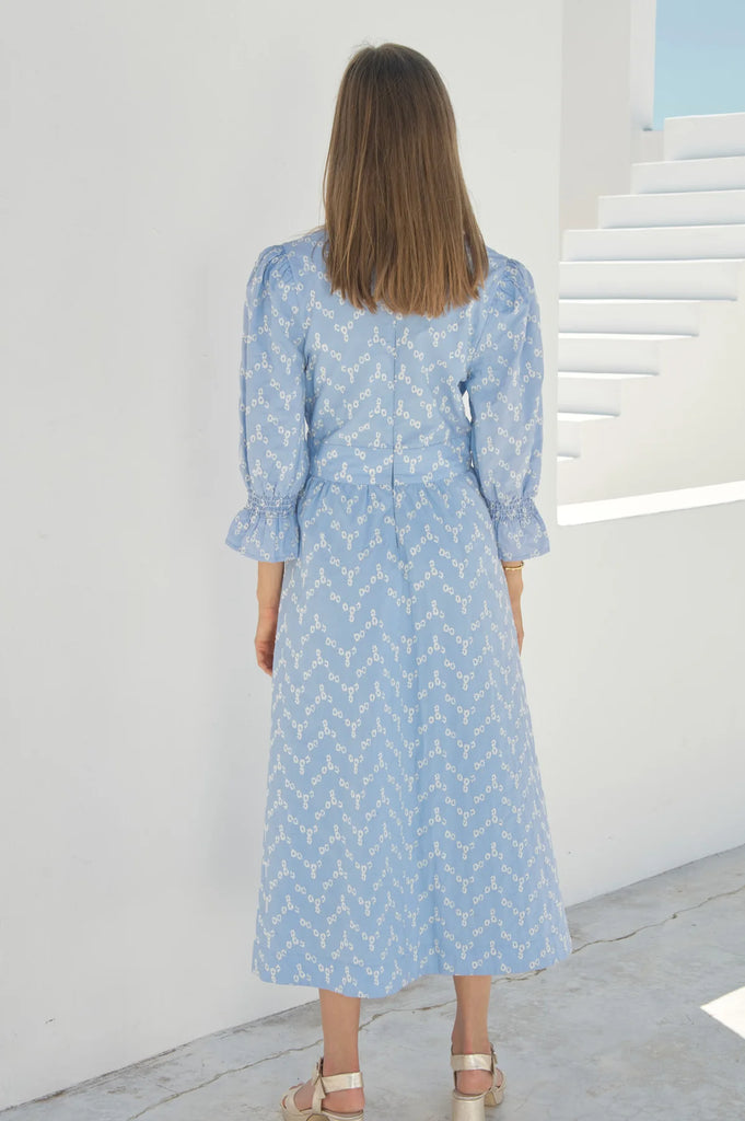 Aspiga Hadlee Cornflower Blue Embroidered Flower Midi Dress From The Back