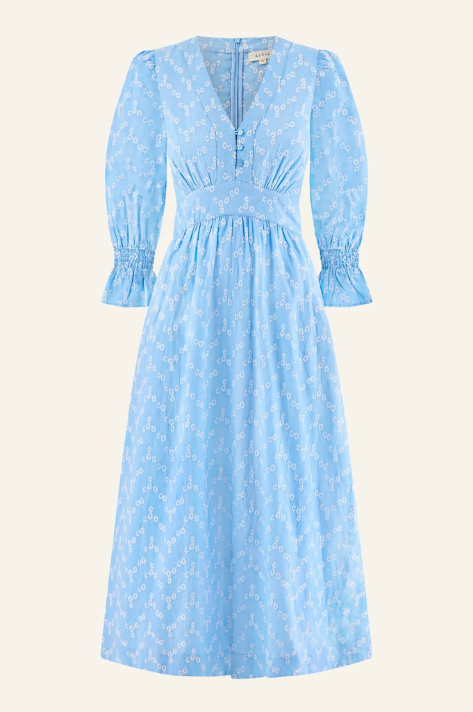 Aspiga Hadlee Cornflower Embroidered Flower Midi Dress In Blue/White
