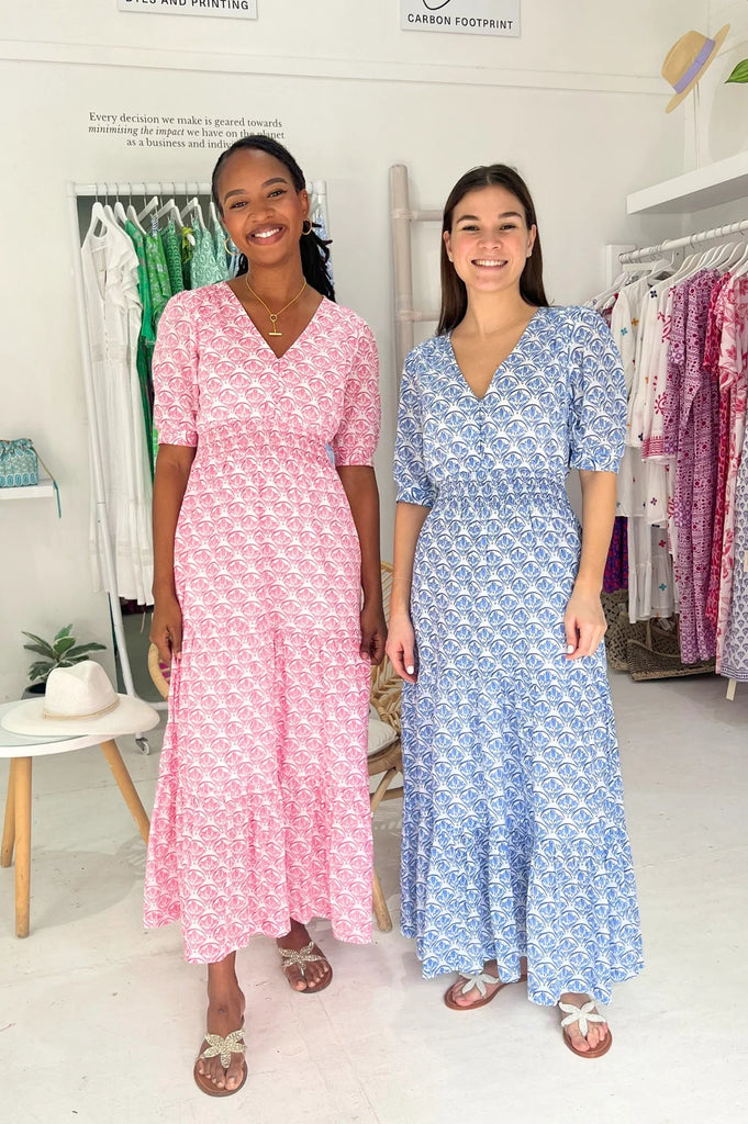 Aspiga Billie Blue/White Geo Print Tiered Maxi Dress