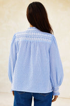 Aspiga cotton blouse smocked back detail blue stripe