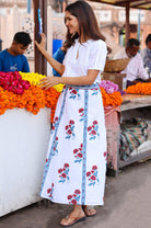     Florrie Jaipur hand block print cotton skirt styled full length