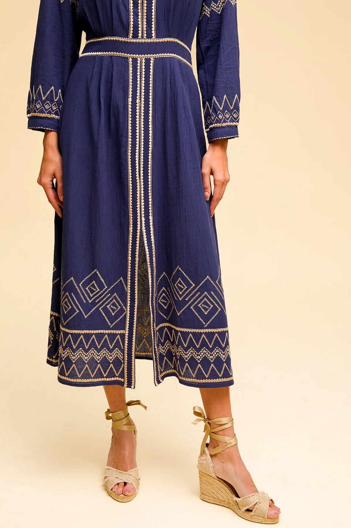 Aspiga Jamila navy embroidered dress with embroidered hem