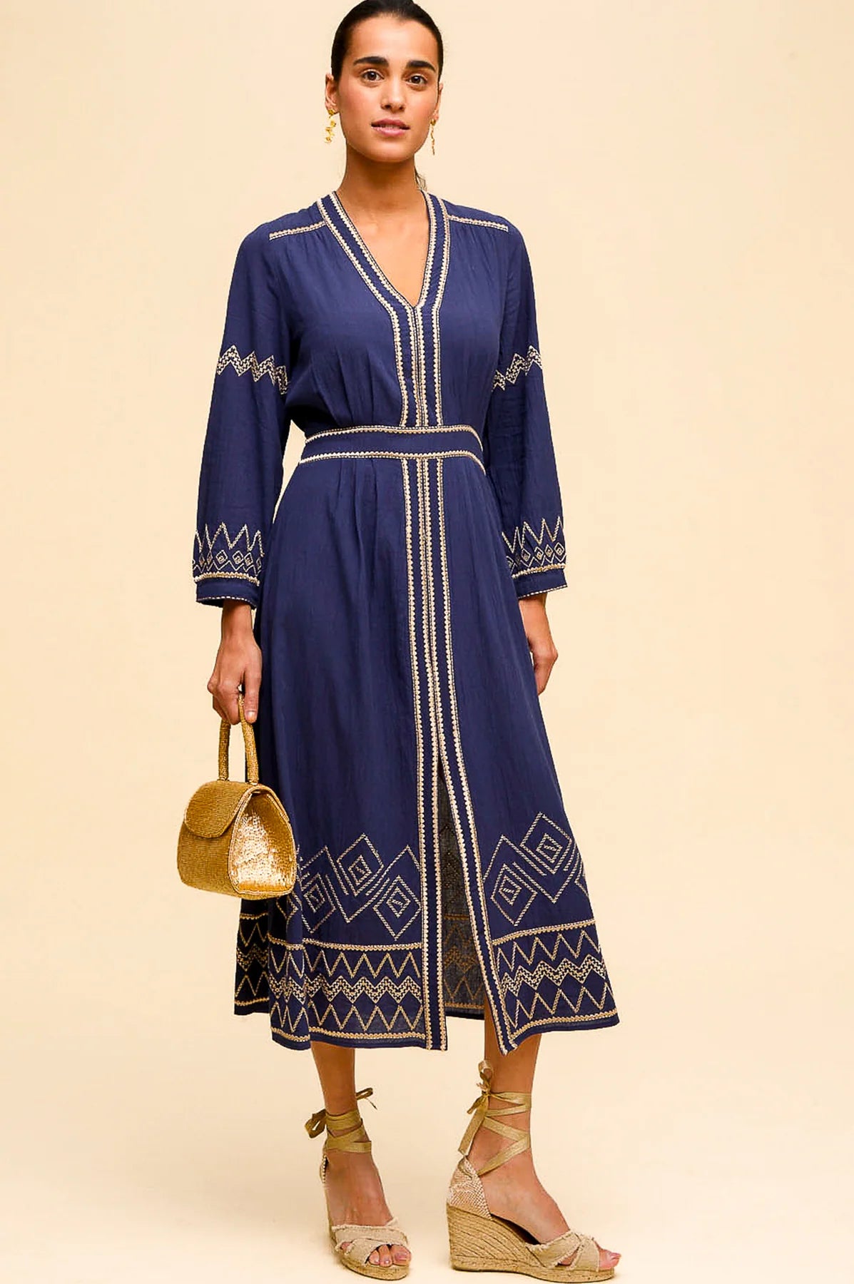 Aspiga Jamila embroidered cotton summer dress front detail