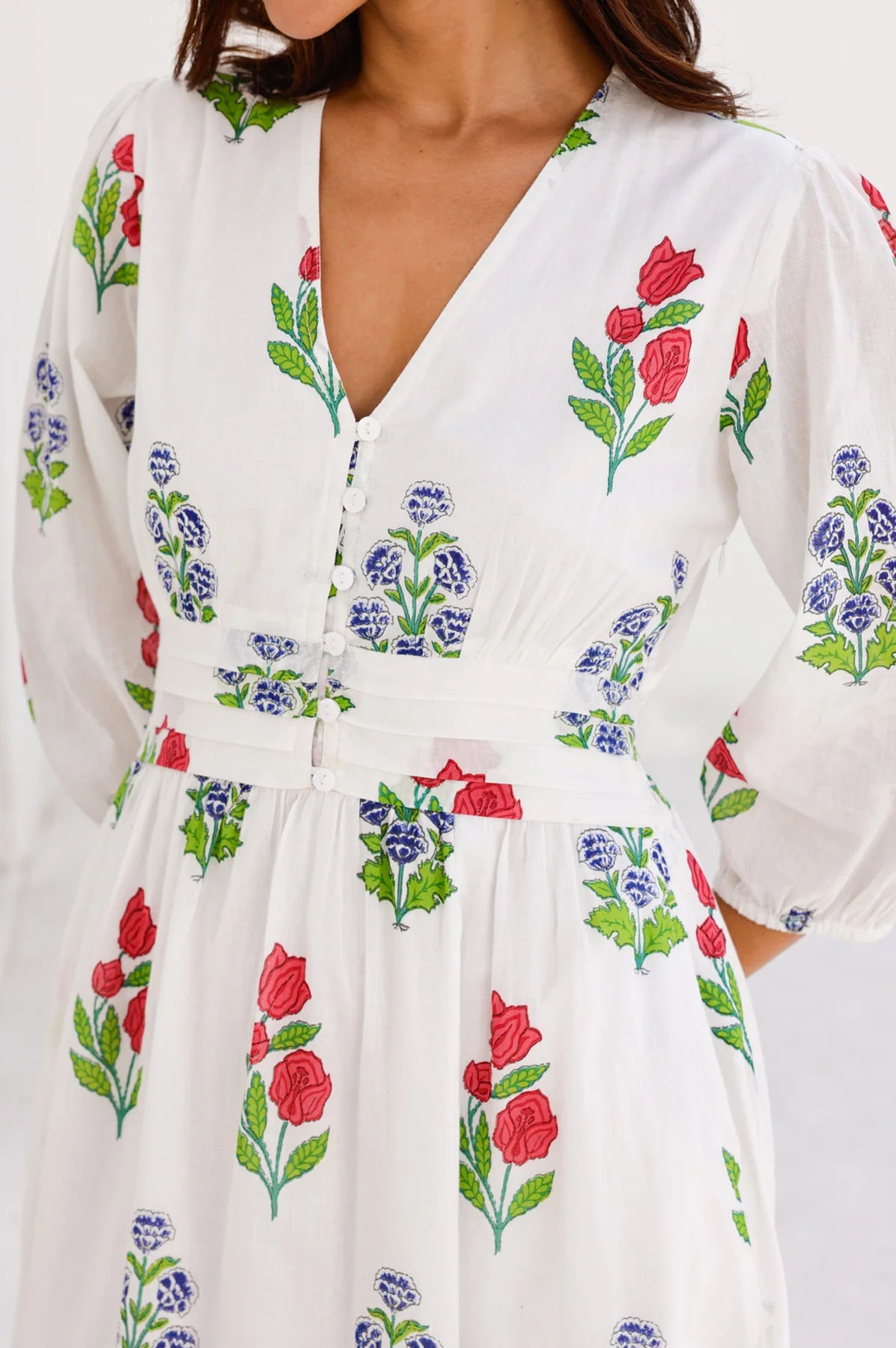 Aspiga floral print midi dress V neckline detail
