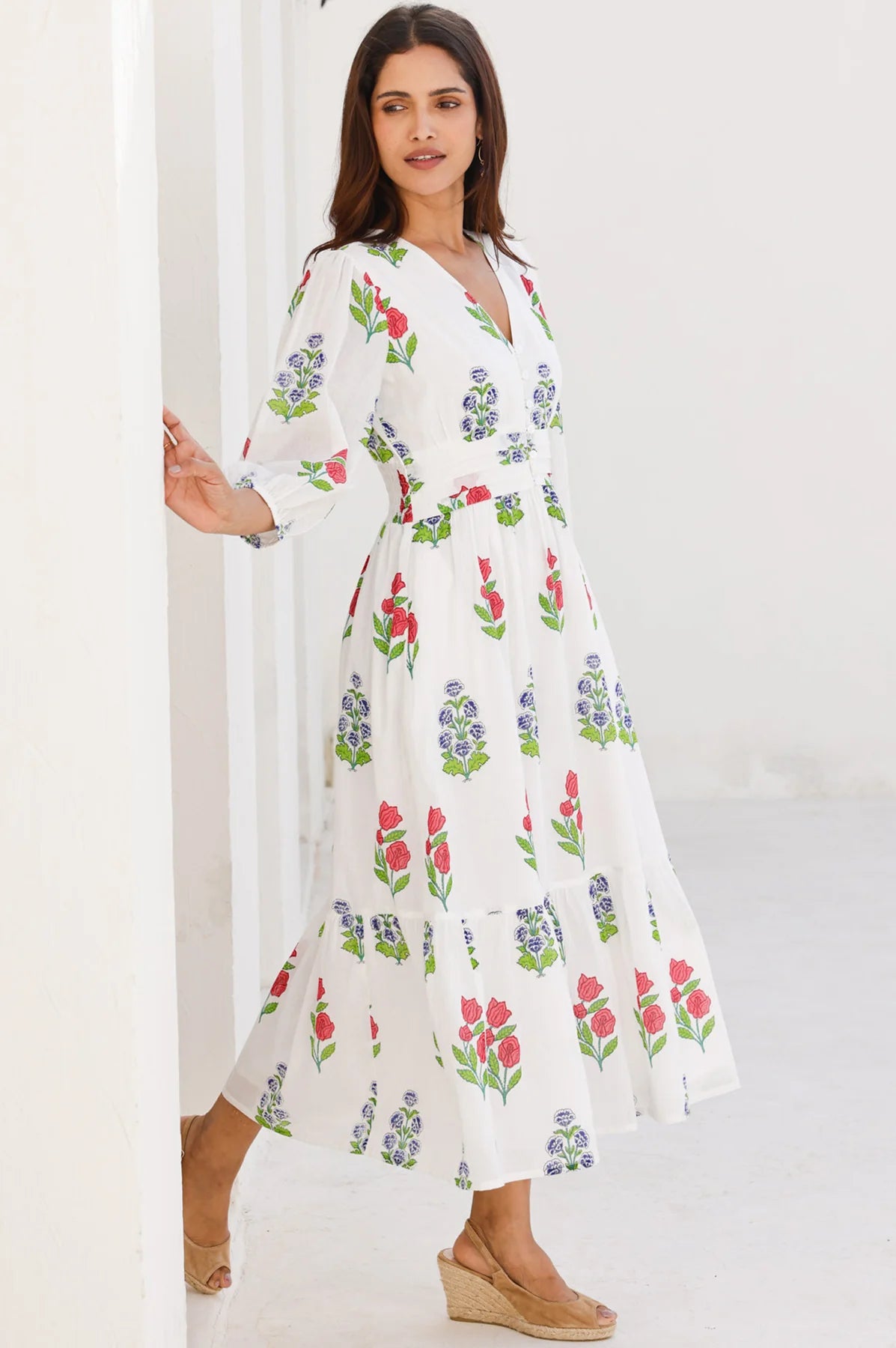 Aspiga white floral midi dress full length