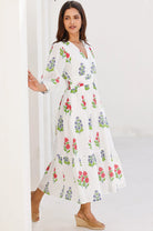 Aspiga white floral midi dress full length