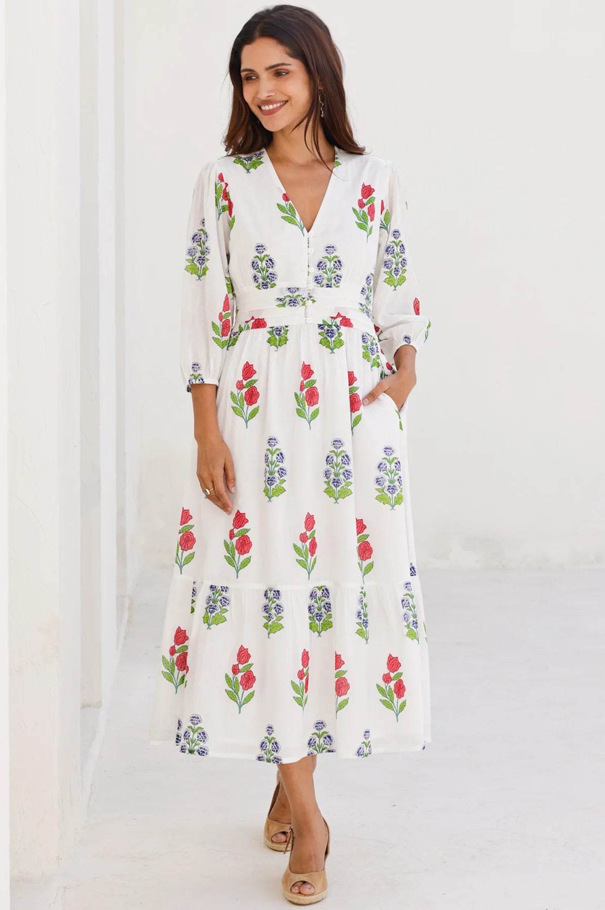 Aspiga Jyoti organic cotton floral midi dress front view