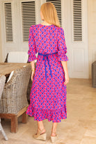   Aspiga printed midi dress back view shirred waistband