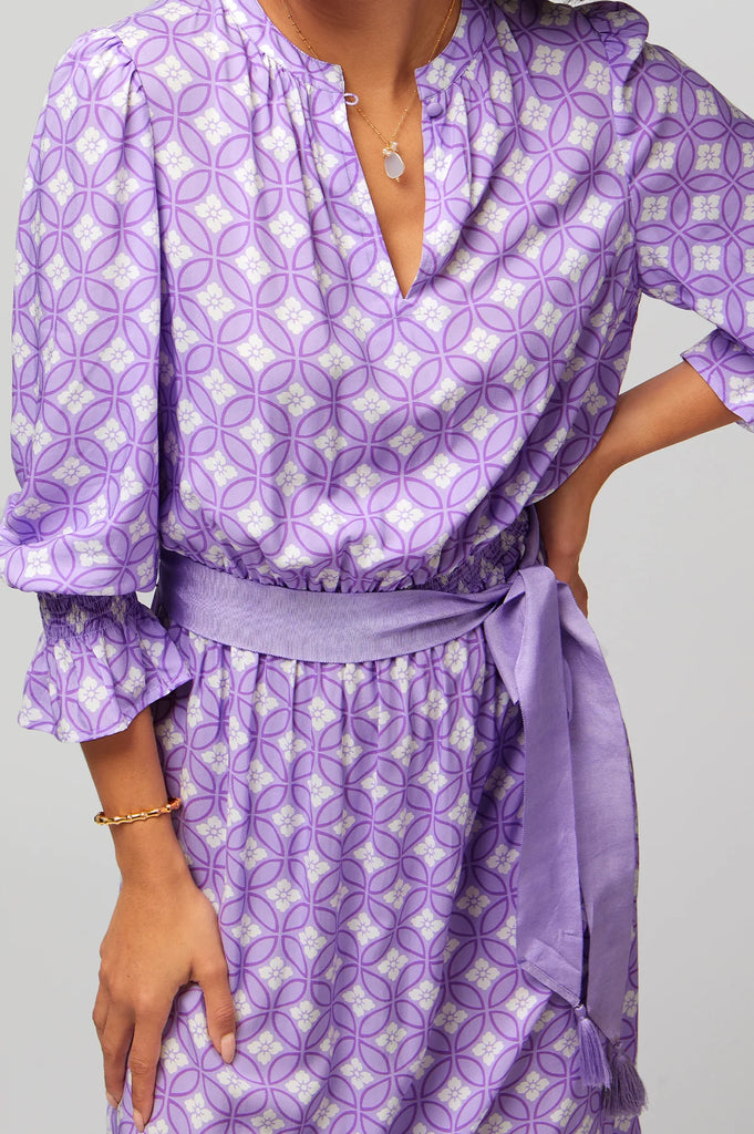 Aspiga Maeve Lavender Tile Print Belted  Midi Dress