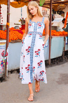     Aspiga Margaritte blue red floral midi dress full length front