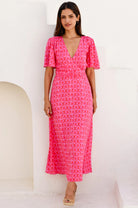 Aspiga long pink butterfly sleeve midi dress