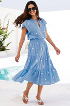 Aspiga Riley embroidered midi dress shirred waist detail