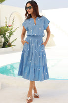 Aspiga Riley blue embroidered organic cotton midi dress front view