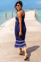     Aspiga navy ric rac midi dress side view summer styling