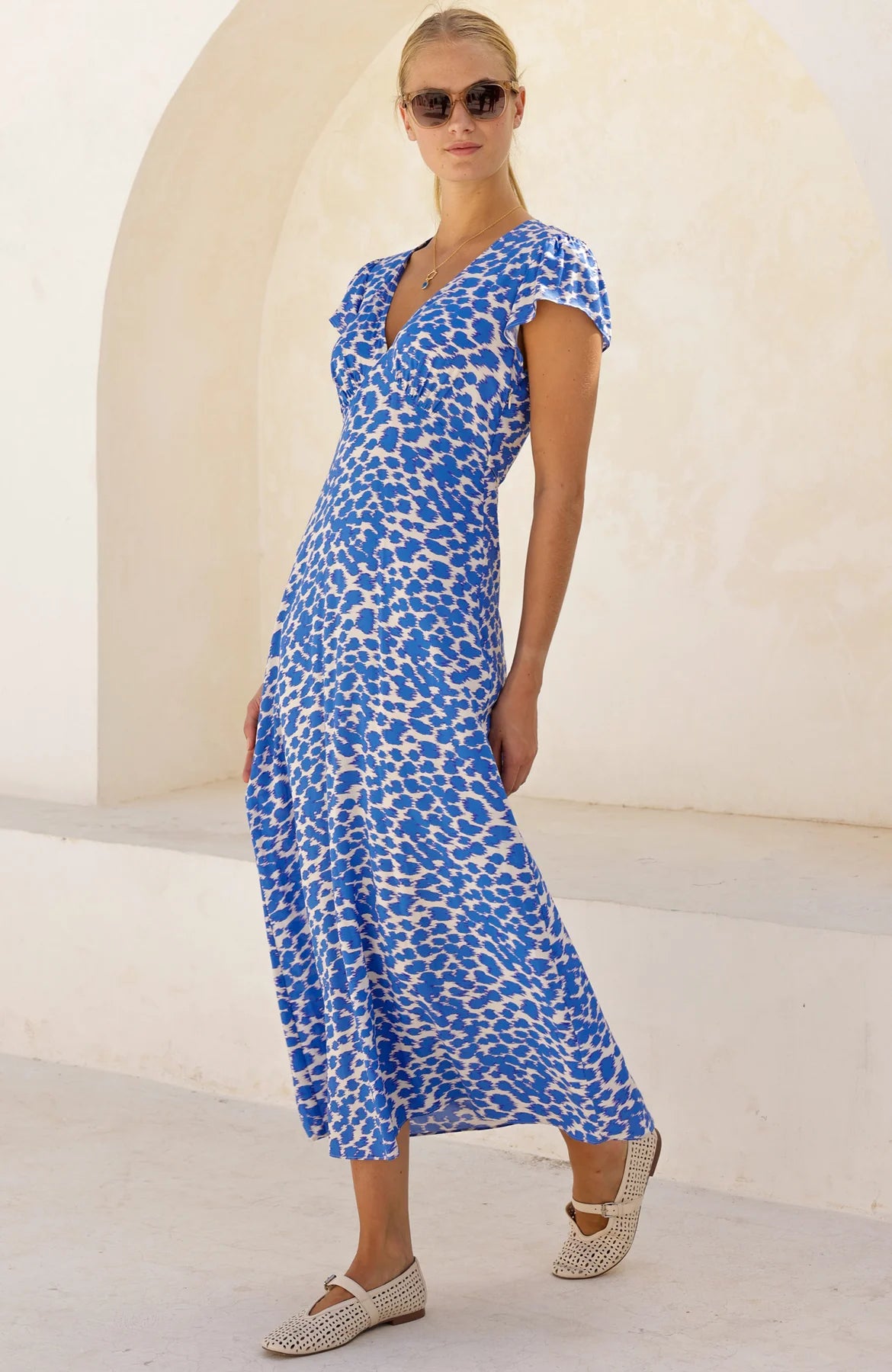Aspiga Sophie cornflower blue printed midi dress side view