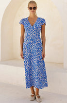 Aspiga Sophie cornflower blue animal print midi dress front view