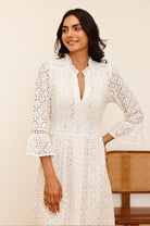 Aspiga Thea ivory cotton lace midi dress front view