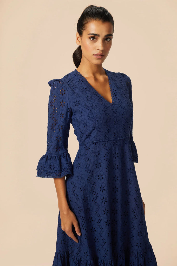 Aspiga Victoria Navy Broderie Anglaise Tiered Long Sleeve Dress