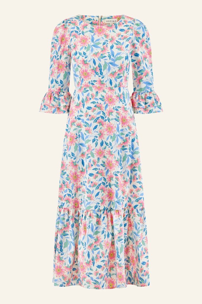 Aspiga Victoria Round Neck Floral Print Cotton Midi Dress