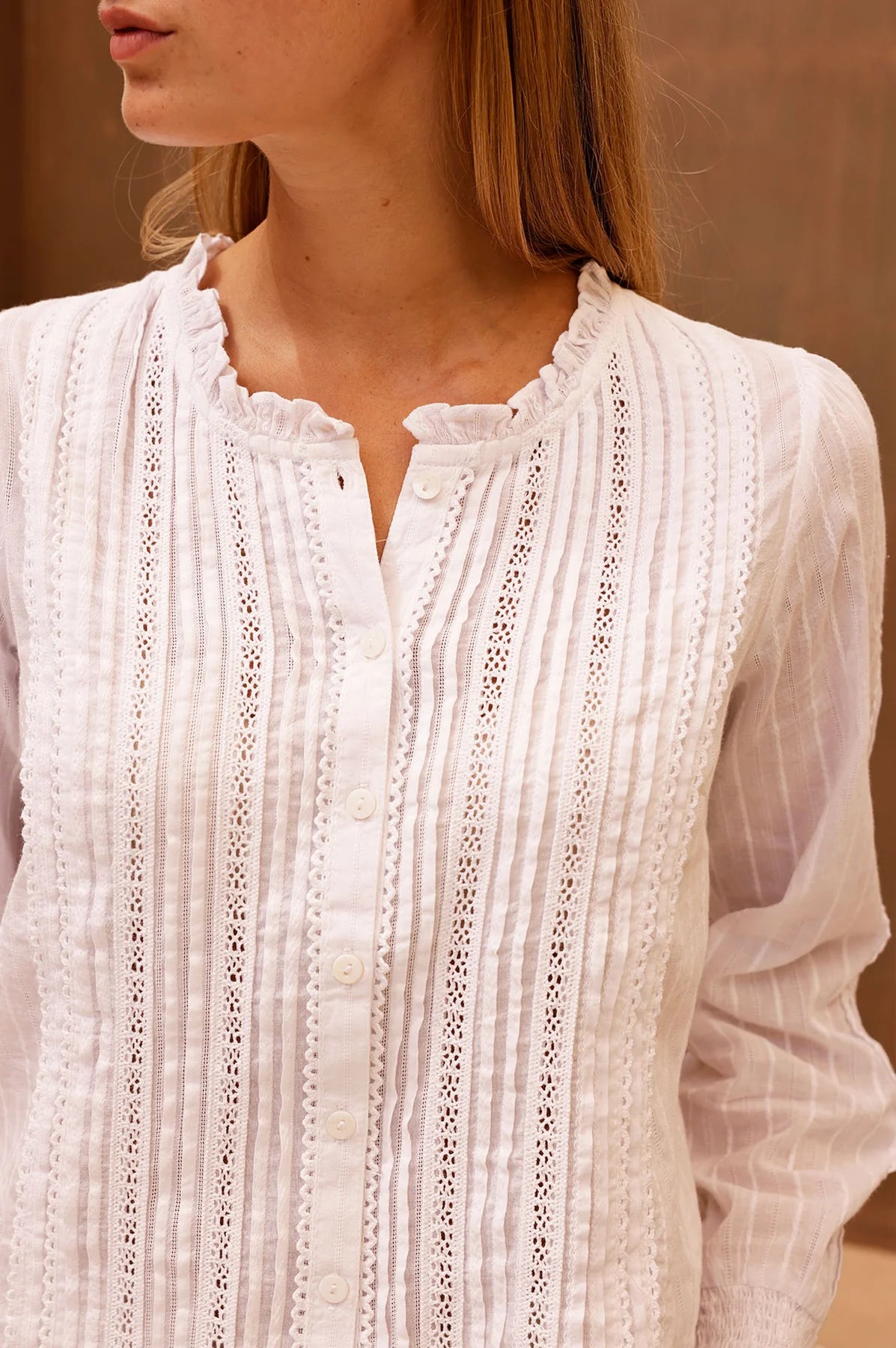 Aspiga Vienna embroidered cotton blouse neckline detail